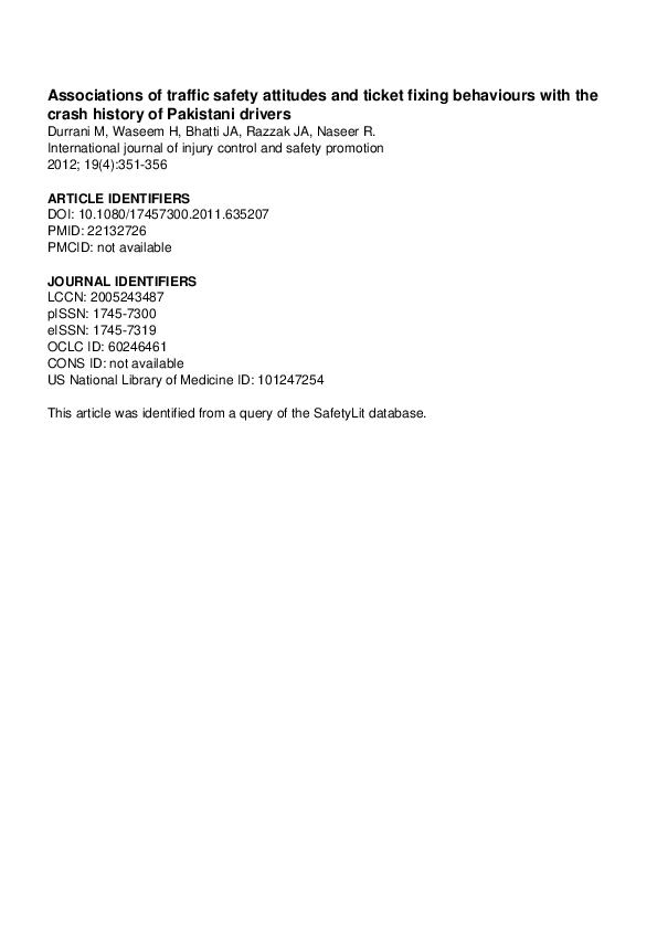 pdf associations of traffic safety attitudes and ticket