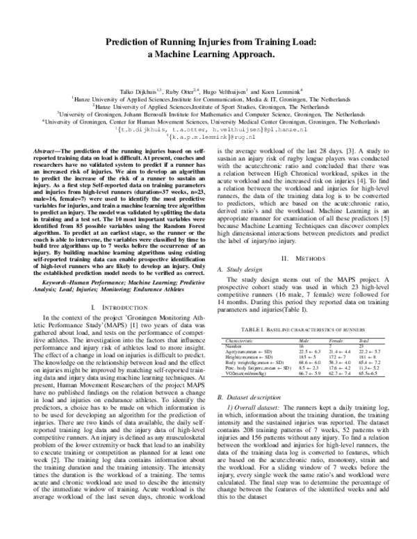 (PDF) Prediction of running injuries from training load: a machine ...
