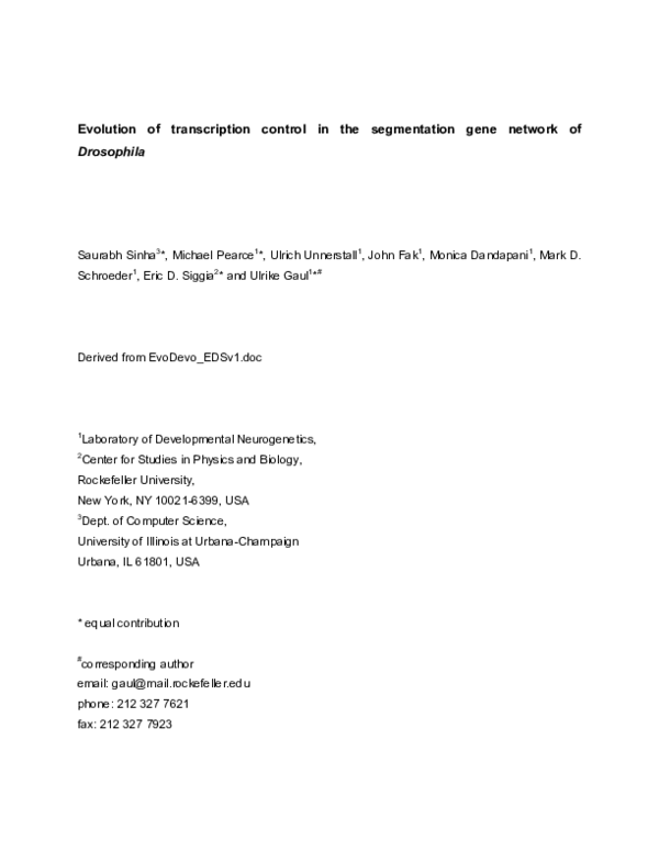 (PDF) Evolution of transcription control in the segmentation gene ...