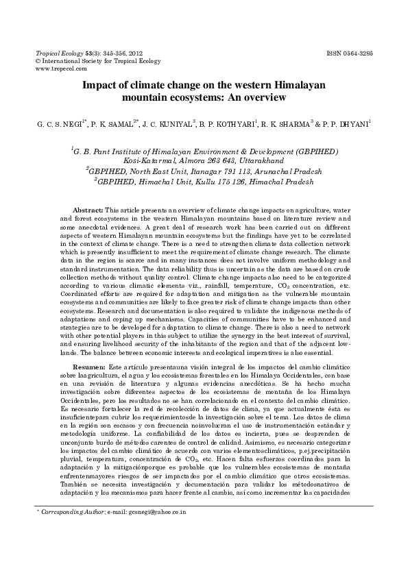 (PDF) Impact of climate change on the western Himalayan mountain ...