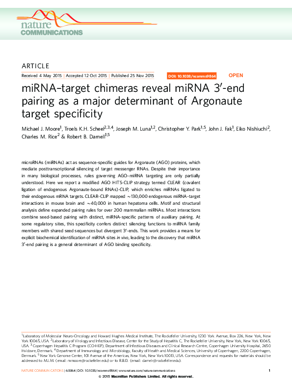 (PDF) miRNA-target chimeras reveal miRNA 3'-end pairing as a major ...