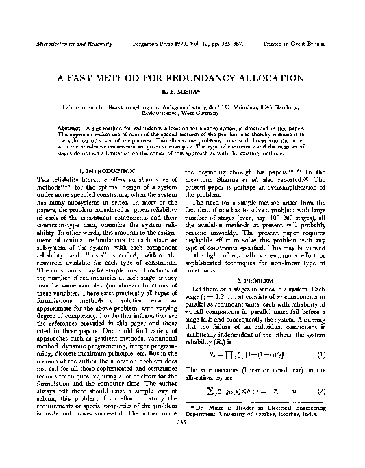 (PDF) A fast method for redundancy allocation
