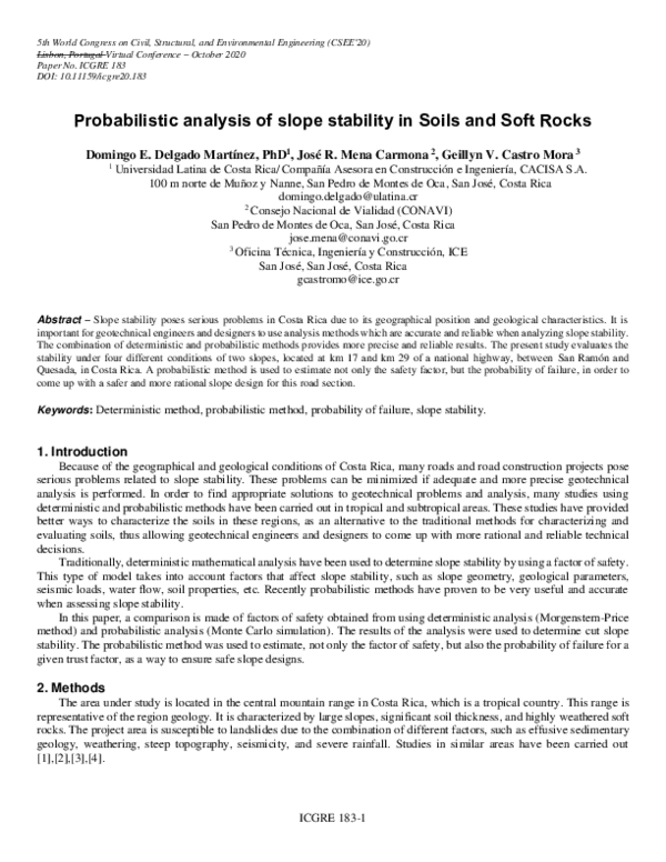 (PDF) Probabilistic analysis of slope stability in Soils and Soft Rocks