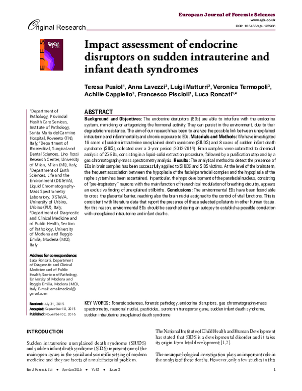 (PDF) Impact Assessment of Endocrine Disruptors on Sudden Intrauterine ...