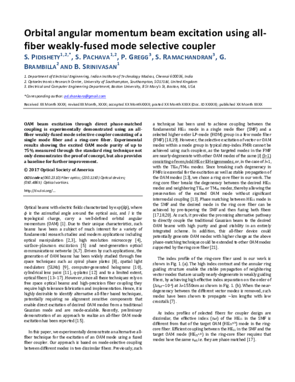 (PDF) Orbital angular momentum beam excitation using an all-fiber ...