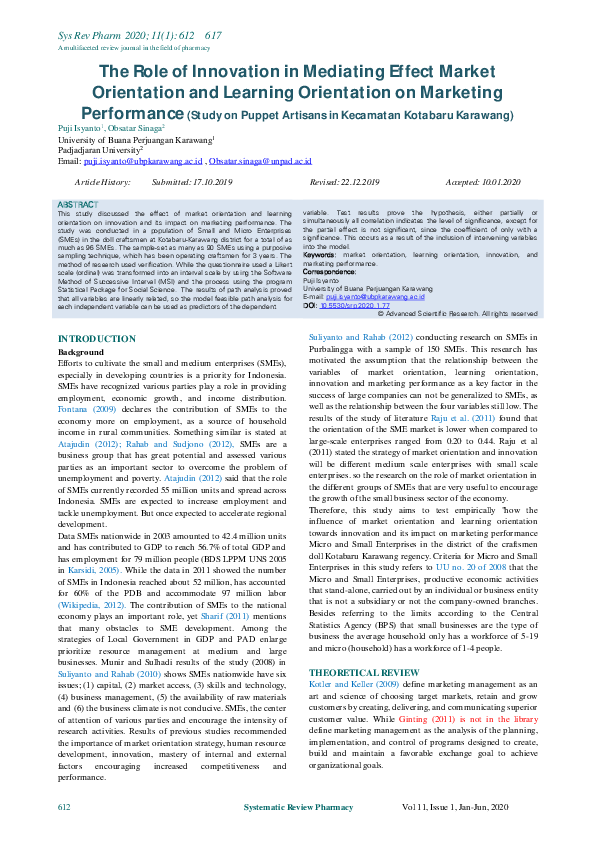 (PDF) The Role of Innovation in Mediating Effect Market Orientation and ...