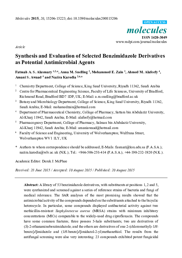 (PDF) Synthesis and Evaluation of Selected Benzimidazole Derivatives as ...