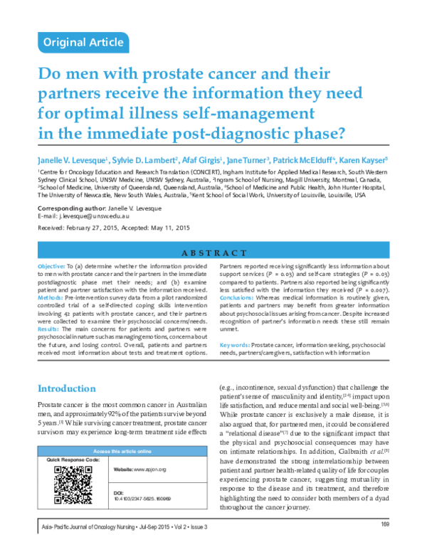 (PDF) Do Men with Prostate Cancer and Their Partners Receive the ...
