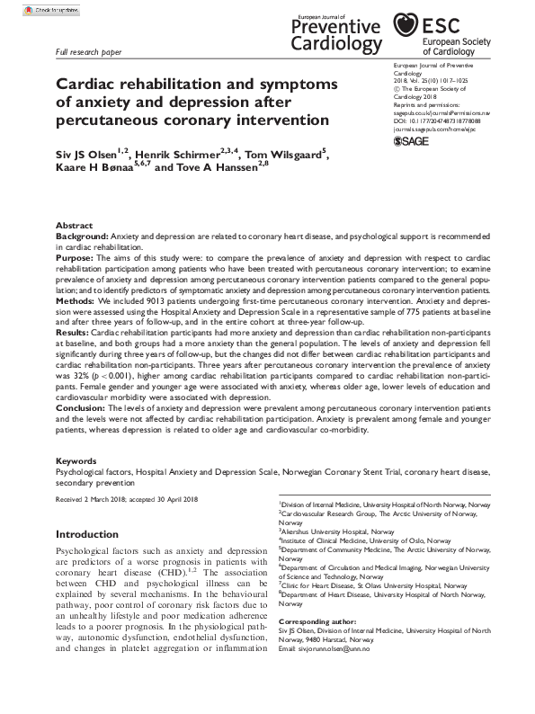 (PDF) Cardiac rehabilitation and symptoms of anxiety and depression ...