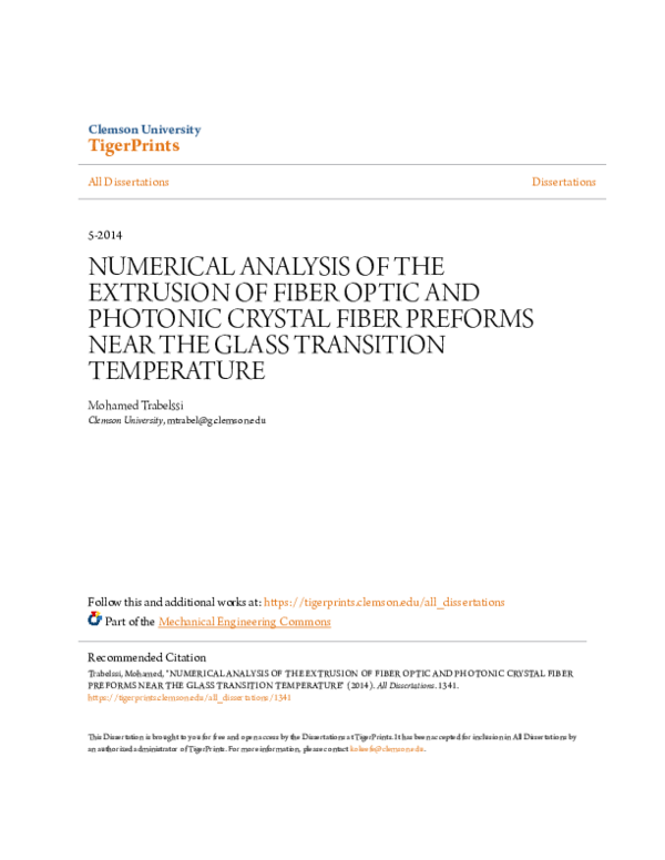 PDF) Numerical Analysis of the Extrusion of Fiber Optic and