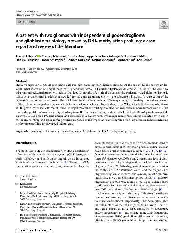 (PDF) A patient with two gliomas with independent oligodendroglioma and ...