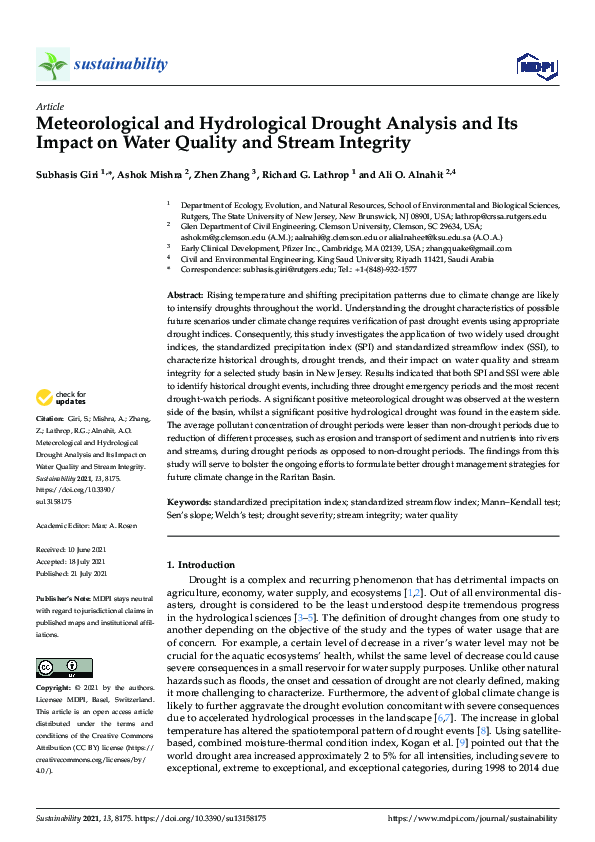 (PDF) Meteorological and Hydrological Drought Analysis and Its Impact ...
