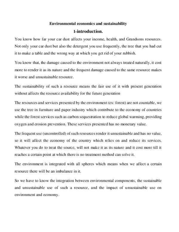 Environmental economics and sustainability