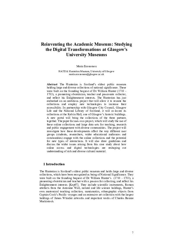 (PDF) Reinventing the Academic Museum: Studying the Digital ...
