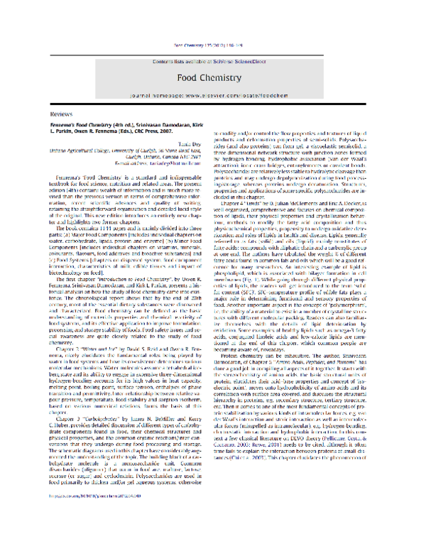 (PDF) Book Review: Fennema’s Food Chemistry (4th Ed.), Srinivasan ...