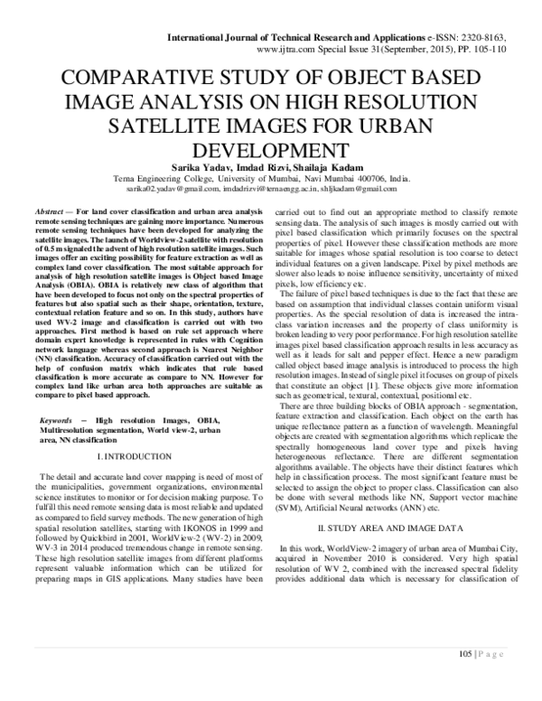 (PDF) Comparative Study of Object Based Image Analysis on High ...