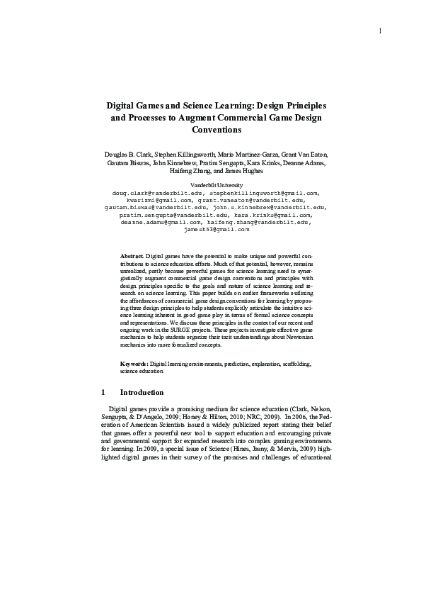 (PDF) Digital Games and Science Learning: Design Principles and ...