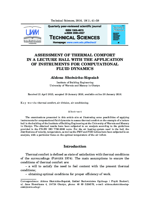 (PDF) Assessment of thermal comfort in a lecture hall with the ...