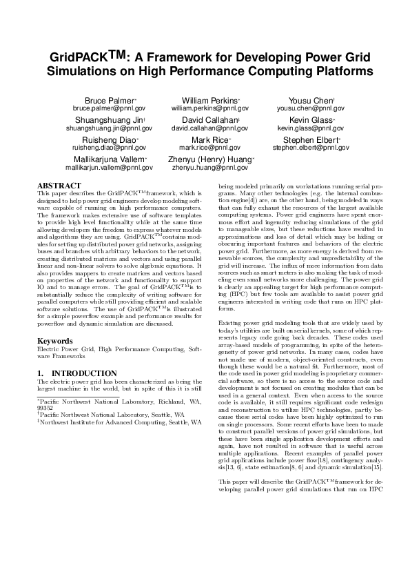 (PDF) GridPACKTM: A framework for developing power grid simulations on ...