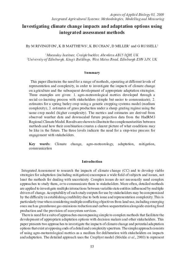 (PDF) Investigating climate change impacts and adaptation options using ...
