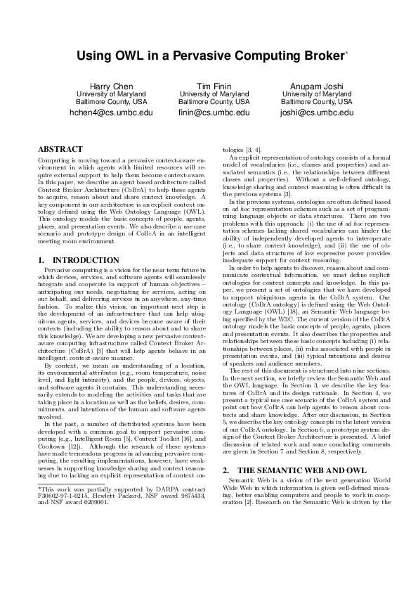 (PDF) Using OWL in a pervasive computing broker