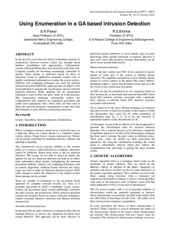(PDF) Using Enumeration in a GA based Intrusion Detection