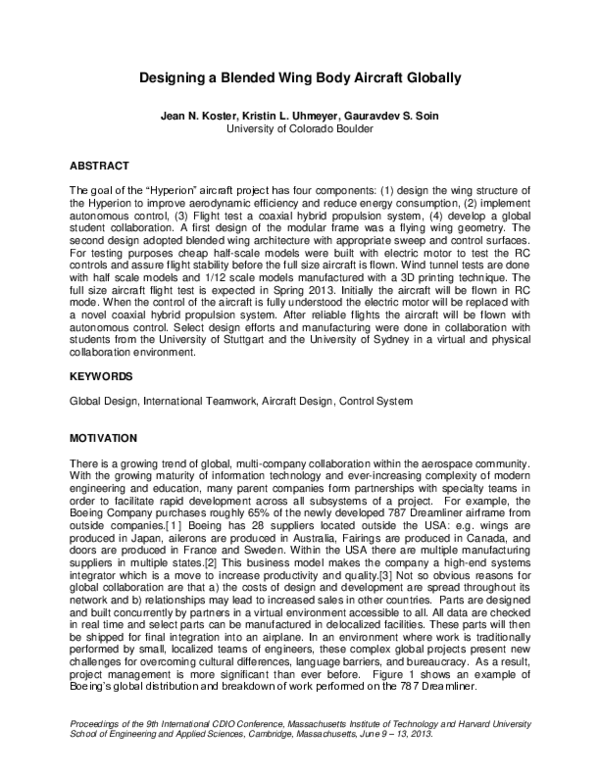 (PDF) Designing a Blended Wing Body Aircraft Globally