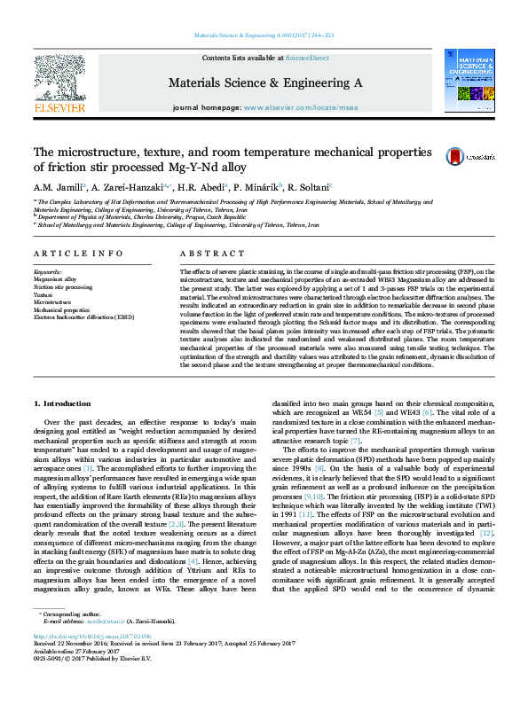 (PDF) The microstructure, texture, and room temperature mechanical ...