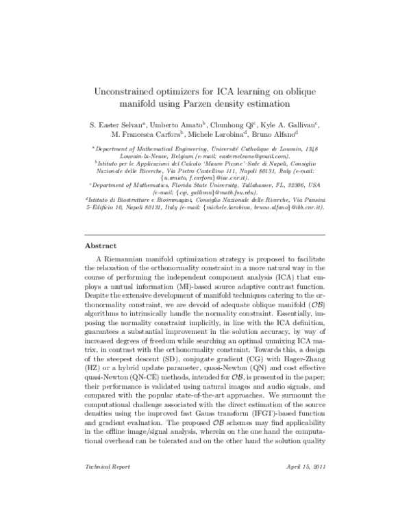 (PDF) ICA Learning on Oblique Manifolds via Optimization