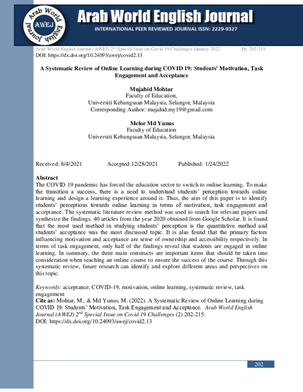 (PDF) A Systematic Review of Online Learning during COVID 19: Students ...