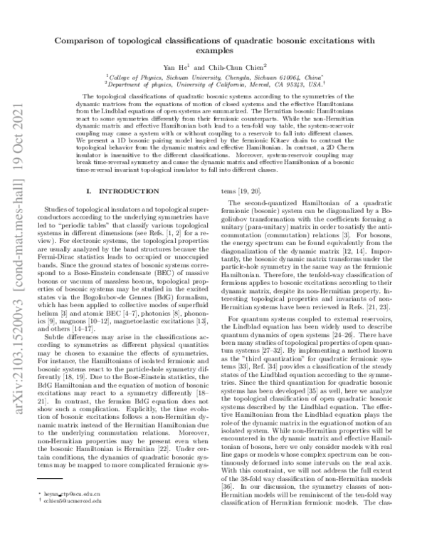 (PDF) Comparison of topological classifications of quadratic bosonic ...