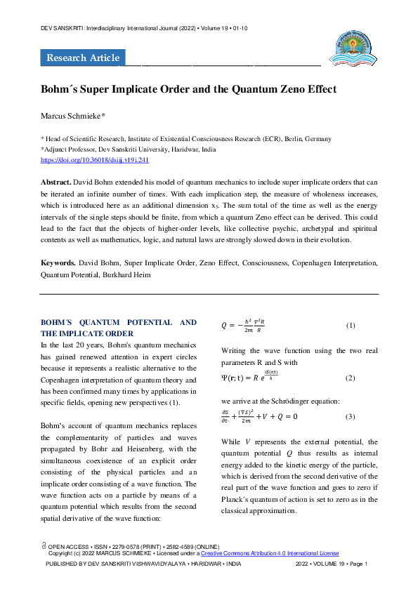 (PDF) Bohm´s Super Implicate Order and the Quantum Zeno Effect