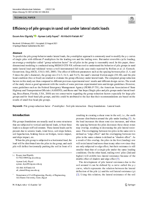 (PDF) Efficiency of pile groups in sand soil under lateral static loads