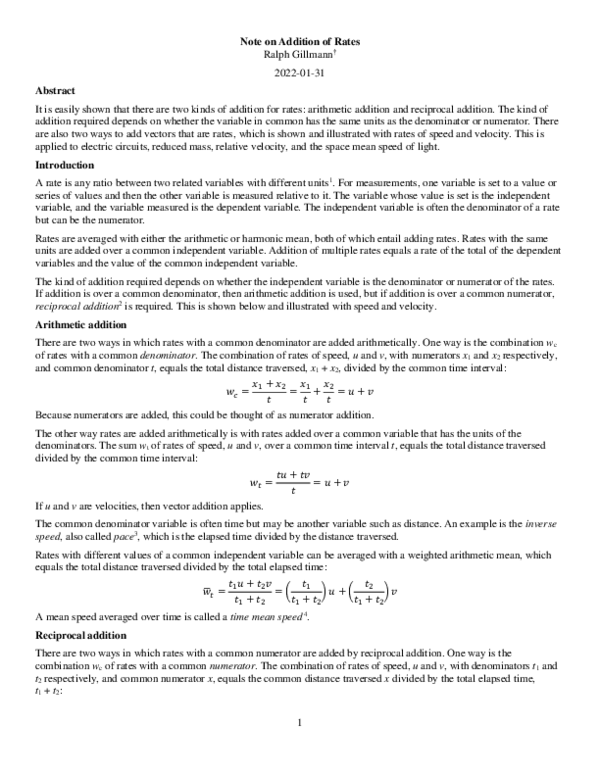 (PDF) Note on Addition of Rates