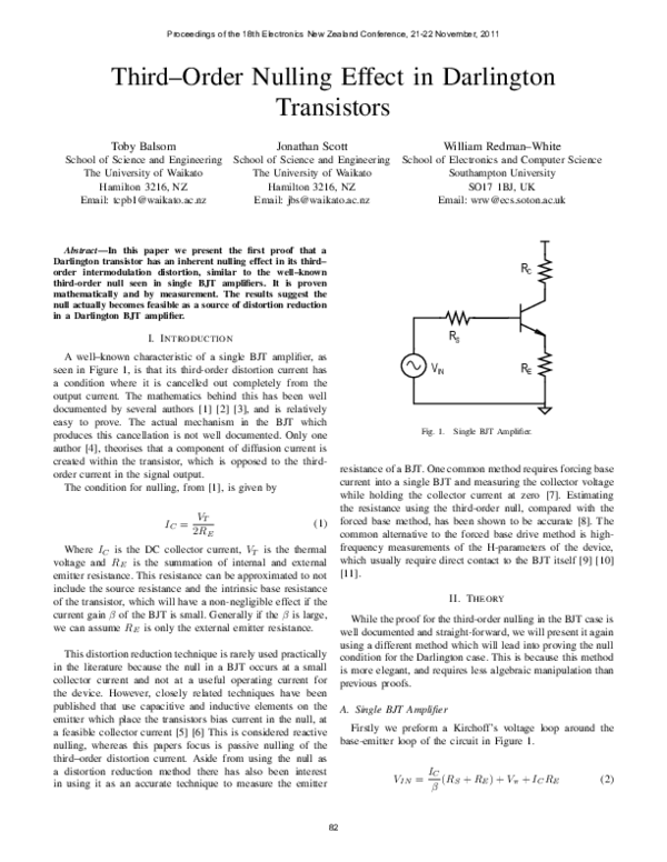 (PDF) Third-Order Nulling Effect in Darlington Transistors
