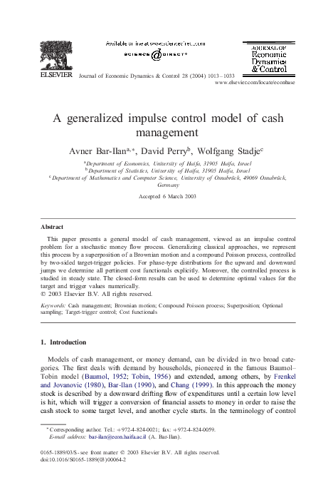 (PDF) A generalized impulse control model of cash management
