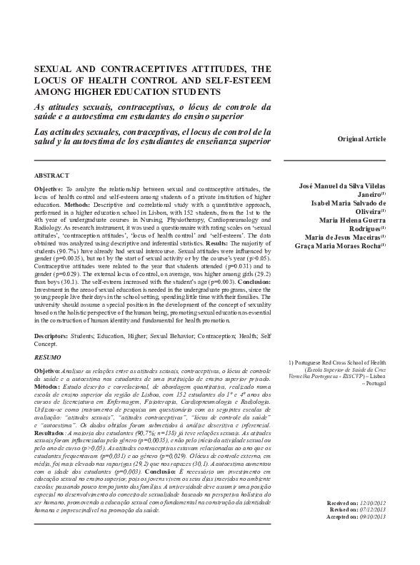 (PDF) Sexual and contraceptives attitudes the locus of health control ...