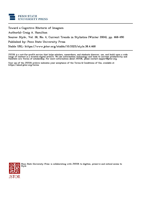 (PDF) 2004. “Toward a Cognitive Rhetoric of Imagism.”