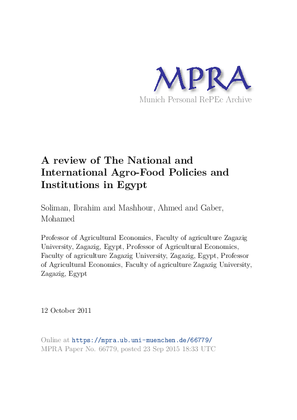 (PDF) A review of The National and International Agro‐Food Policies and ...