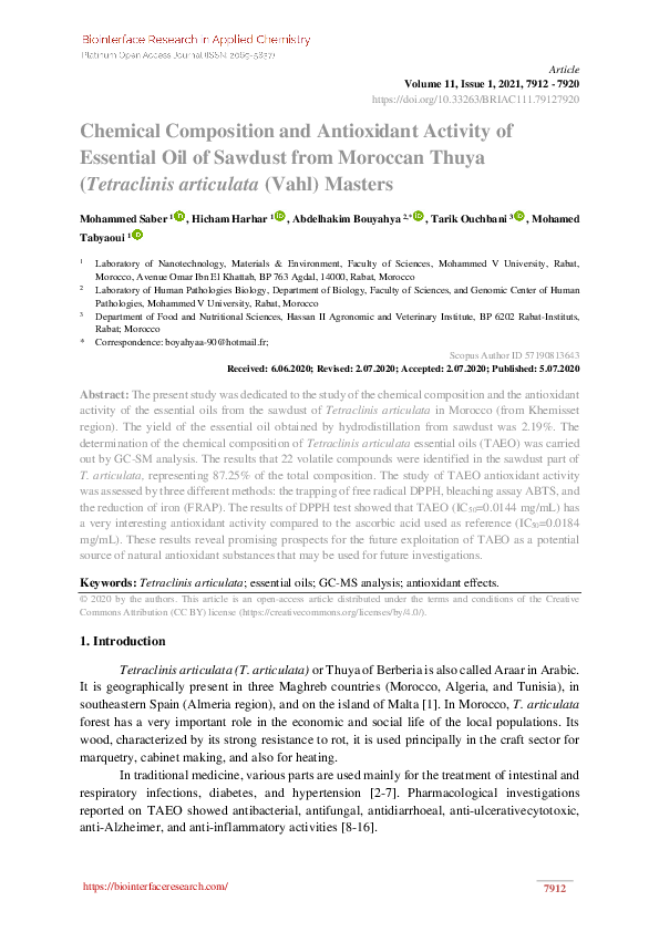 (PDF) Chemical Composition and Antioxidant Activity of Essential Oil of ...