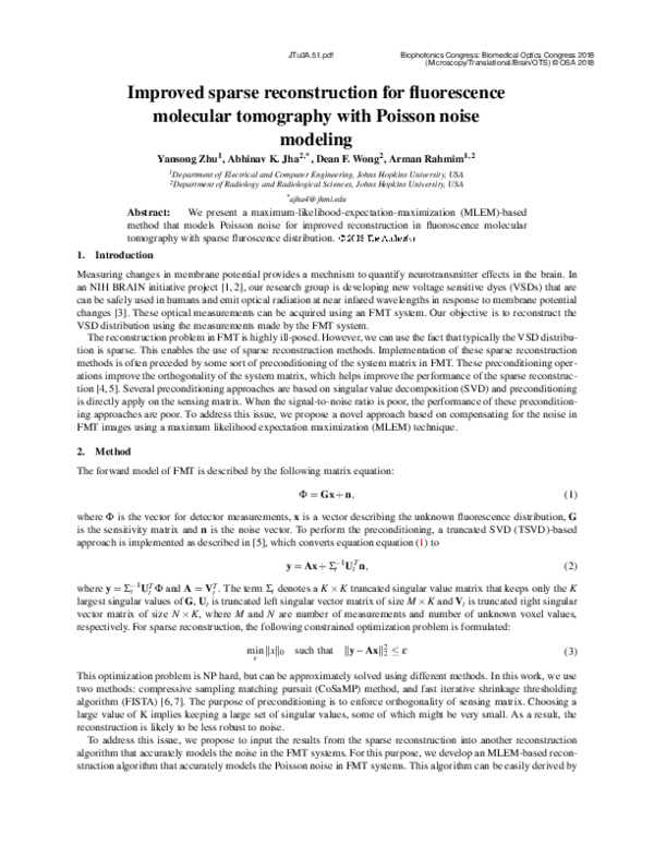 (PDF) Improved sparse reconstruction for fluorescence molecular ...