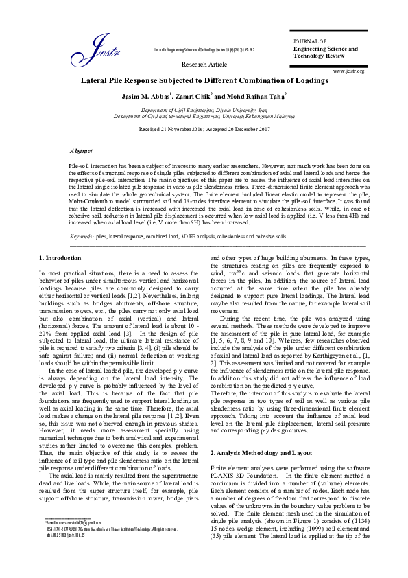 (PDF) Lateral Pile Response Subjected to Different Combination of Loadings