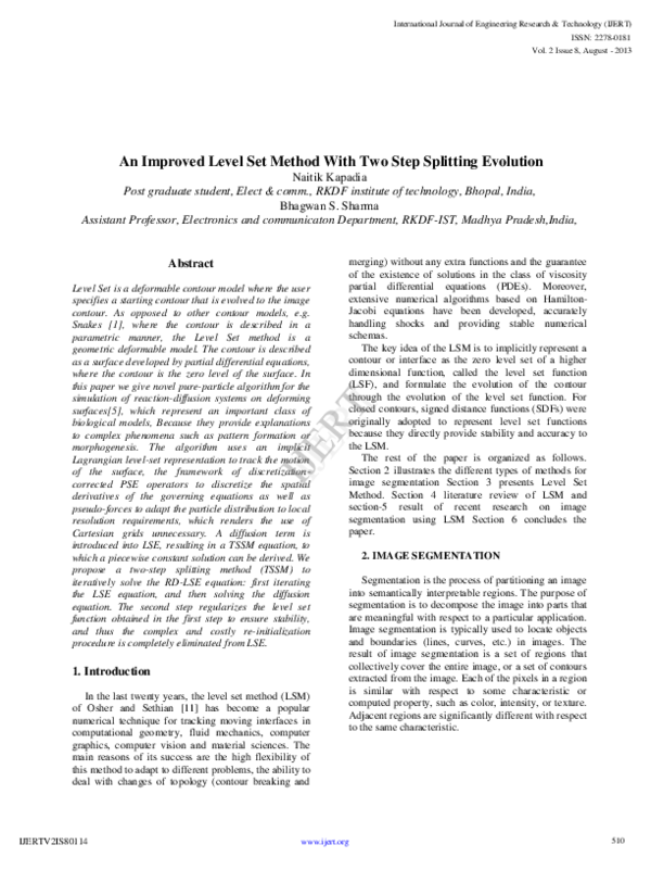 (PDF) An Improved Level Set Method With Two Step Splitting Evolution