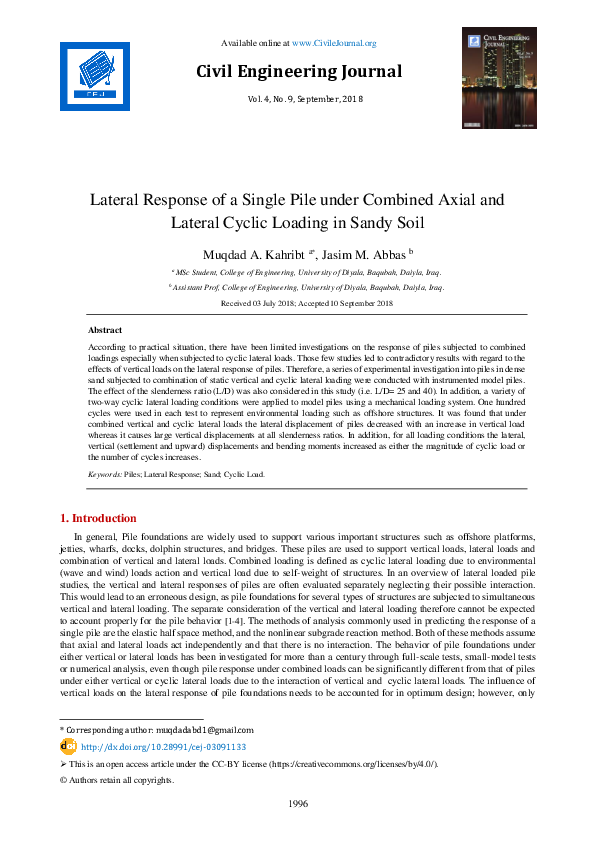 (PDF) Lateral Response of a Single Pile under Combined Axial and ...