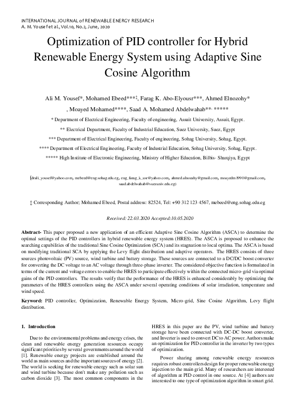 (PDF) Optimization of PID Controller for Hybrid Renewable Energy System ...