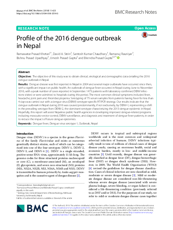 (PDF) Profile of the 2016 dengue outbreak in Nepal