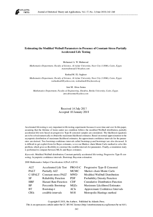 (PDF) Estimating the Modified Weibull Parameters in Presence of ...