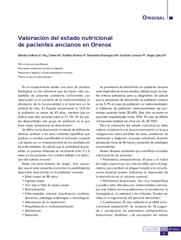 (PDF) Valoración del estado nutricional de pacientes ancianos en Orense Lizeth Ortiz