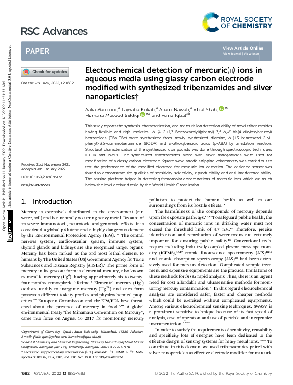 (PDF) Electrochemical detection of mercuric(ii) ions in aqueous media ...
