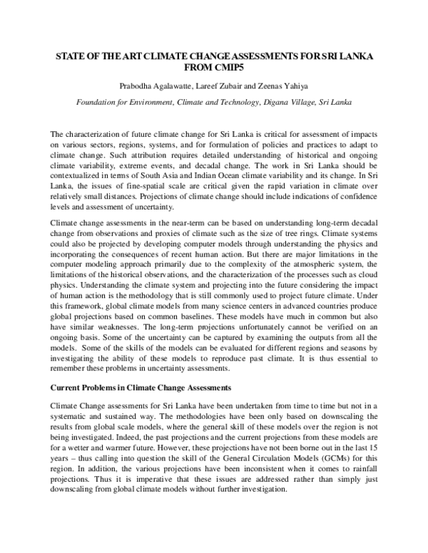 (PDF) State of the Art Climate Change Assessments for Sri Lanka from CMIP5
